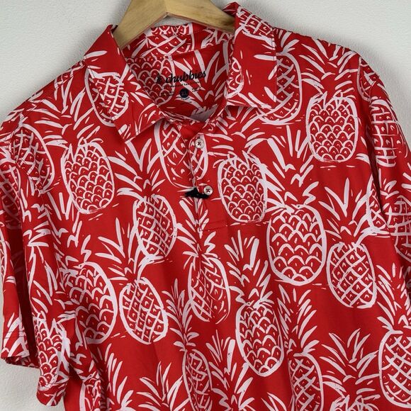 Chubbies Men's Performance Polo 2.0 Shirt Red Large Stretch Hawaiian Pineapple - Picture 1 of 7